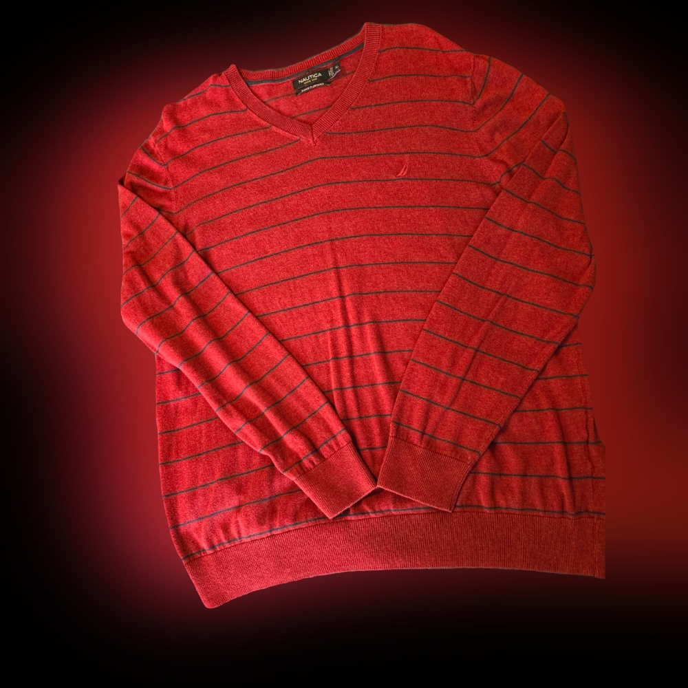EUC Nautica wine and navy striped sweater sz XL